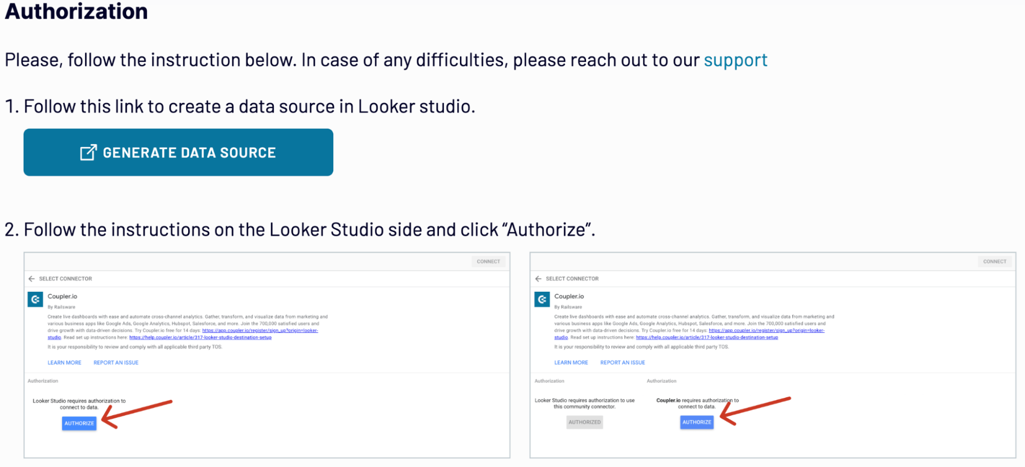 Data Studio autorization