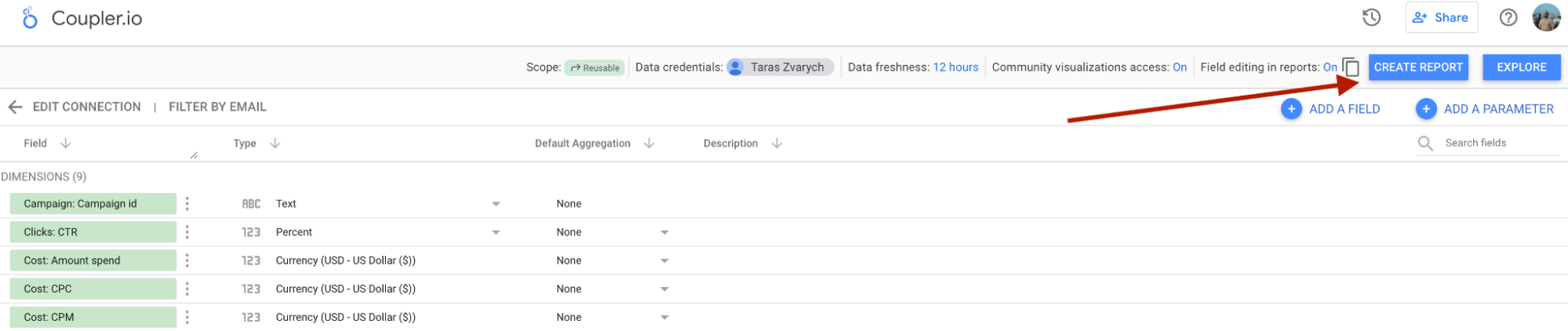 Data Studio create report