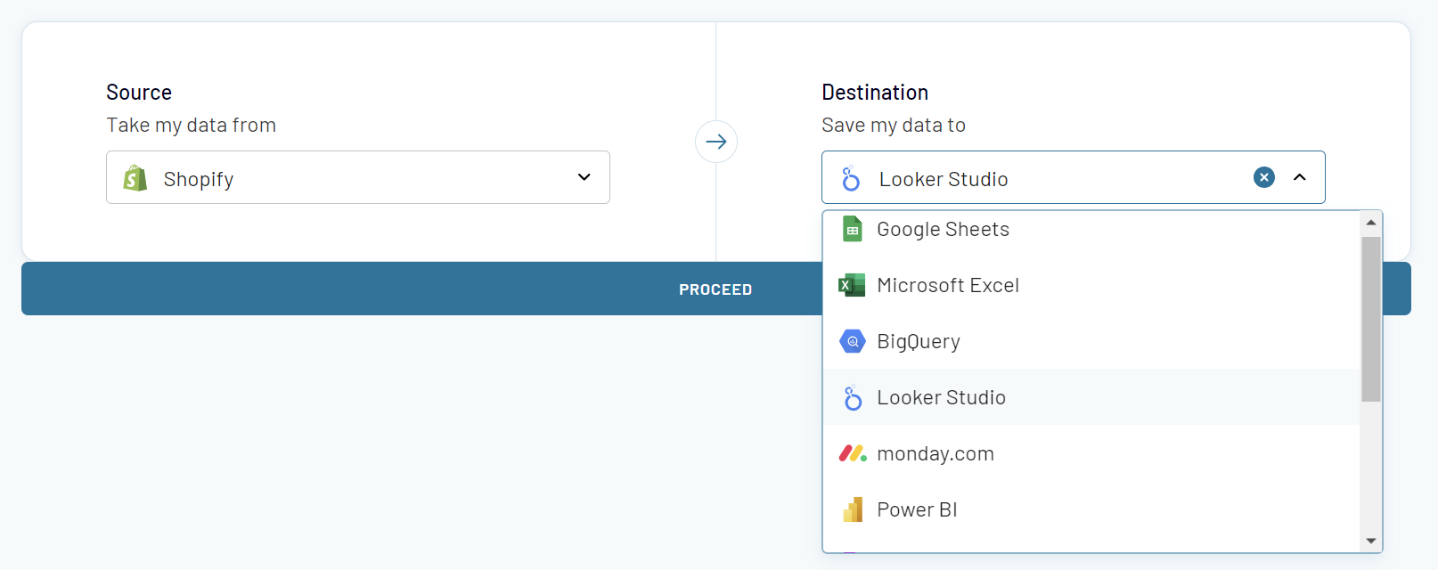 Shopify export to Data Studio